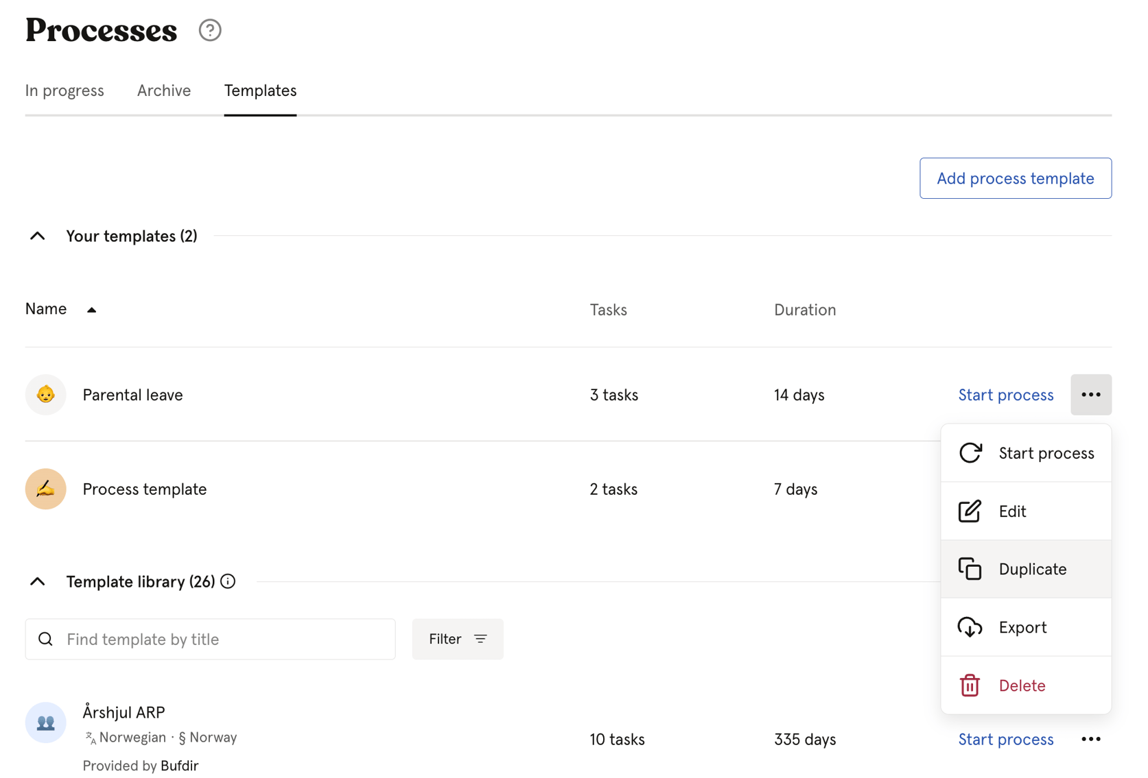 Process templates