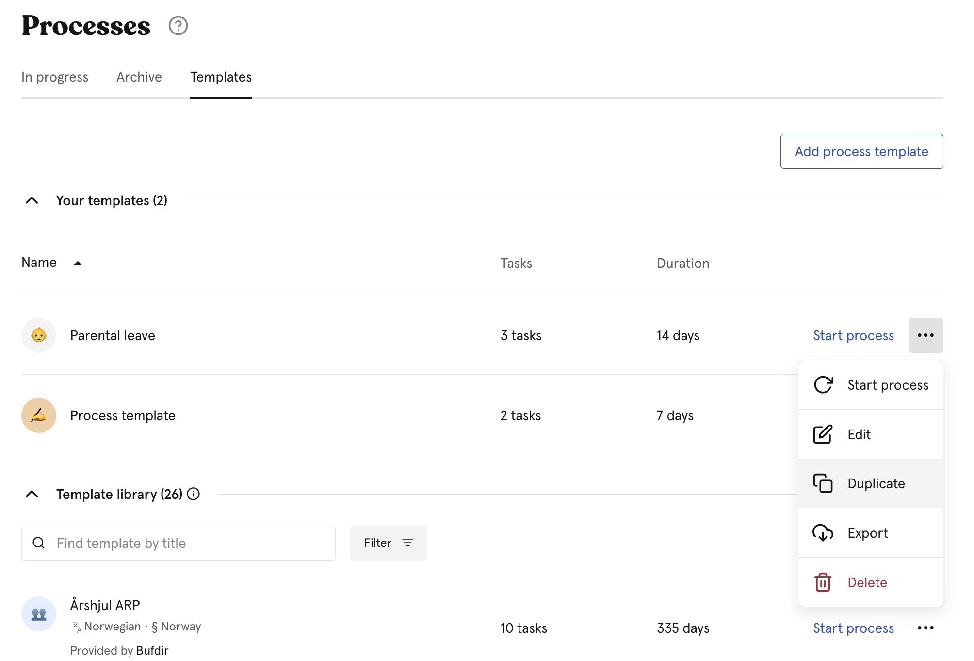 Process templates