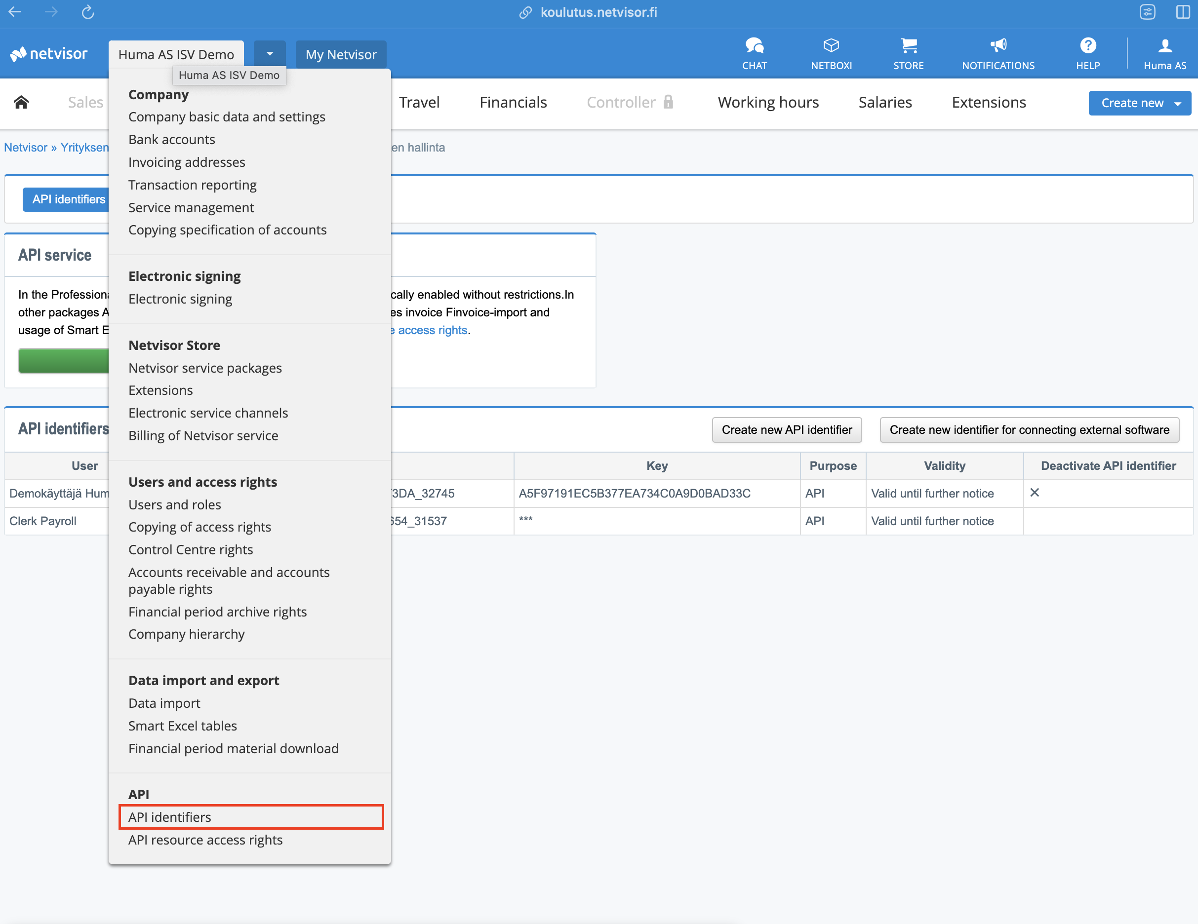 Netvisor API identifiers